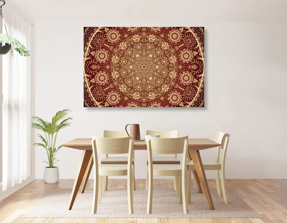 Quadro su tela – Mandala ornamentale con pizzo in bordeaux
