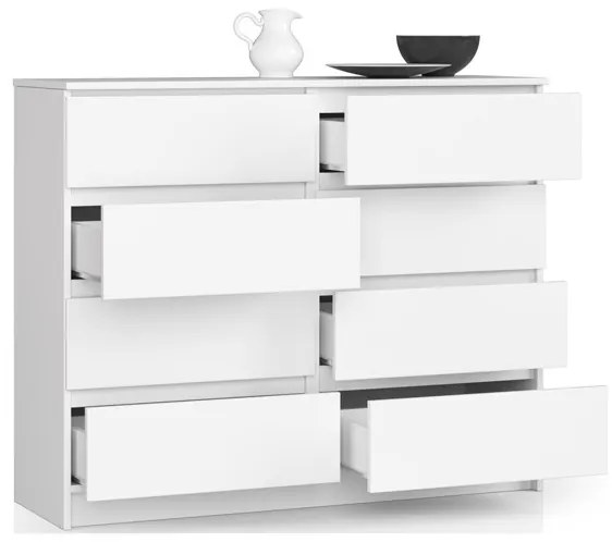 Cassettiera Credenza 120x40x100 Cm 8 Cassetti Artika Bianco Opaco