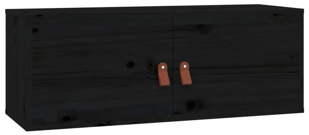 Pensile nero 80x30x30 cm in legno massello di pino