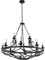 Lampadario Rustico-Country Ruota Di Carro Iii Acciaio Nero 12 Luci E14