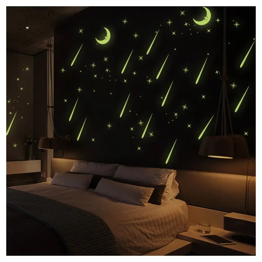 Adesivi murali Luna e stelle cadenti che brillano al buio - Ambiance