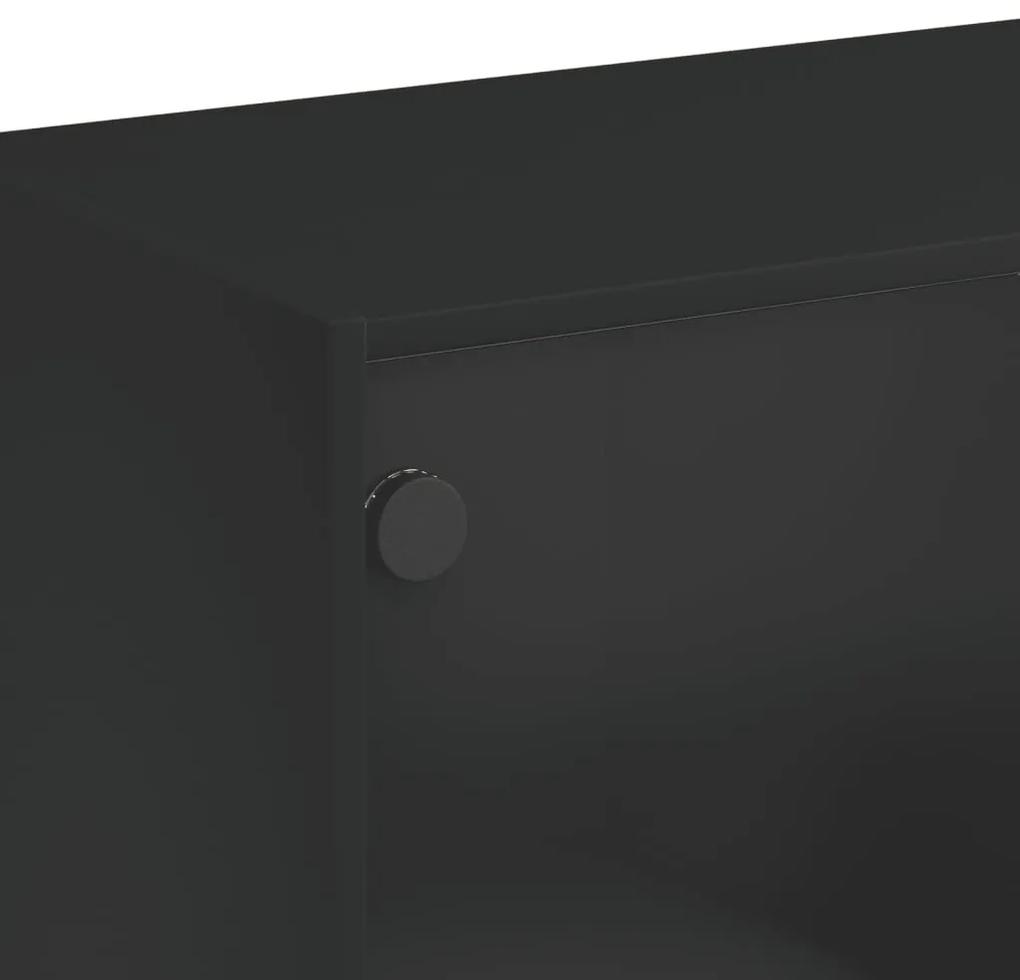 Tavolino da Salotto con Ante in Vetro Nero 102x50x42 cm