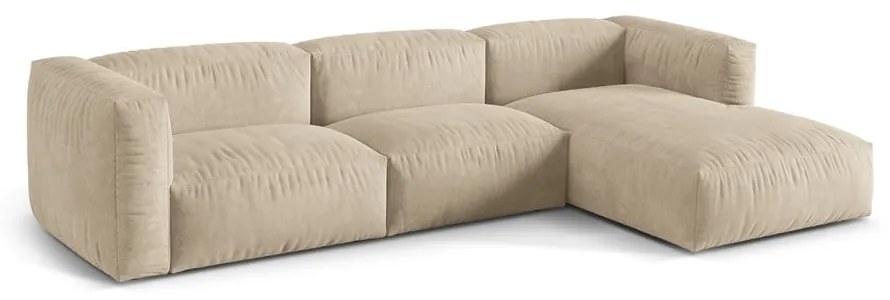 Divano angolare componibile beige (con penisola a destra/con chaise lounge) con rivestimento in velluto Martina – Micadoni