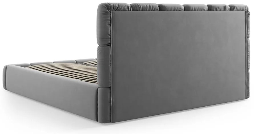 Letto matrimoniale imbottito grigio in velluto con contenitore con rete inclusa 200x200 cm Bellis – Micadoni