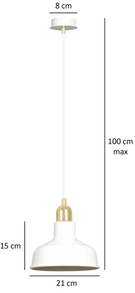 Sospensione Industrial 1 Luce Kubera In Acciaio Bianco Con Elementi In Oro