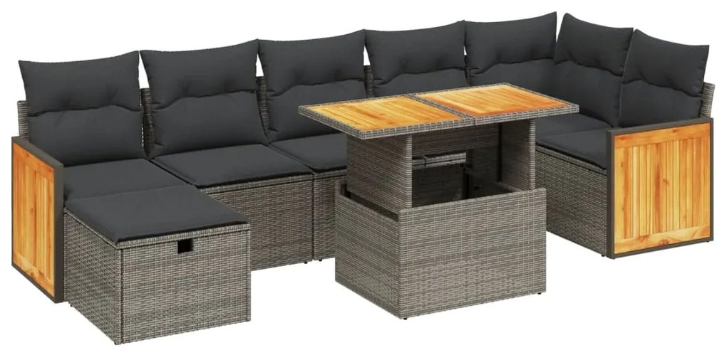 Set divano da giardino 8 pz con cuscini grigio in polyrattan