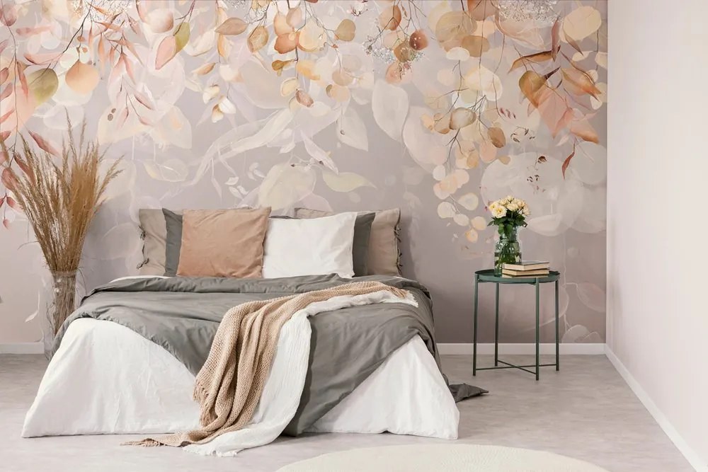 Carta da parati – Foglie Delicate in Abito Scuro