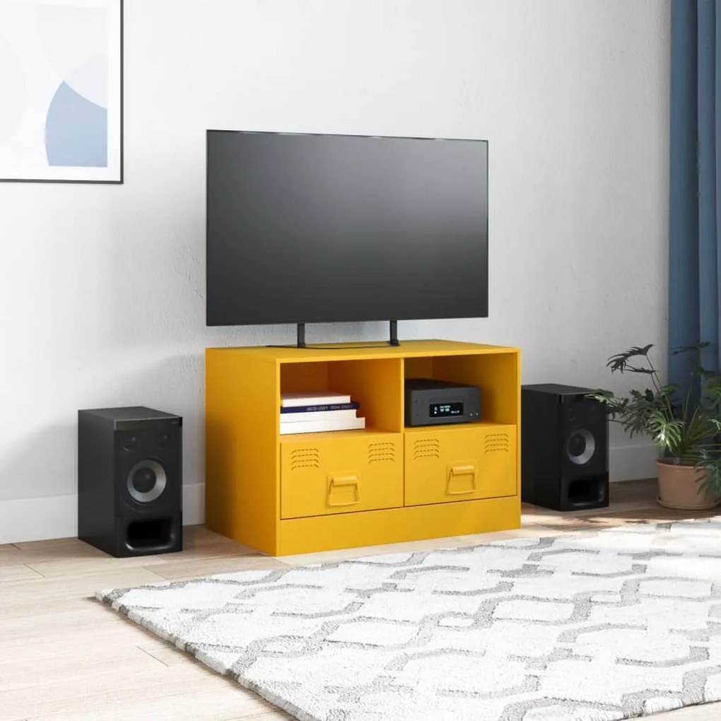 Mobili tv 2 pz giallo senape 67x39x44 cm in acciaio