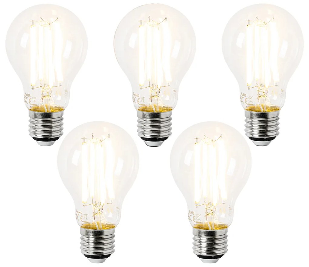 Set di 5 Lampadine LED E27 A60 Trasparenti 3,8W 806lm 2700K