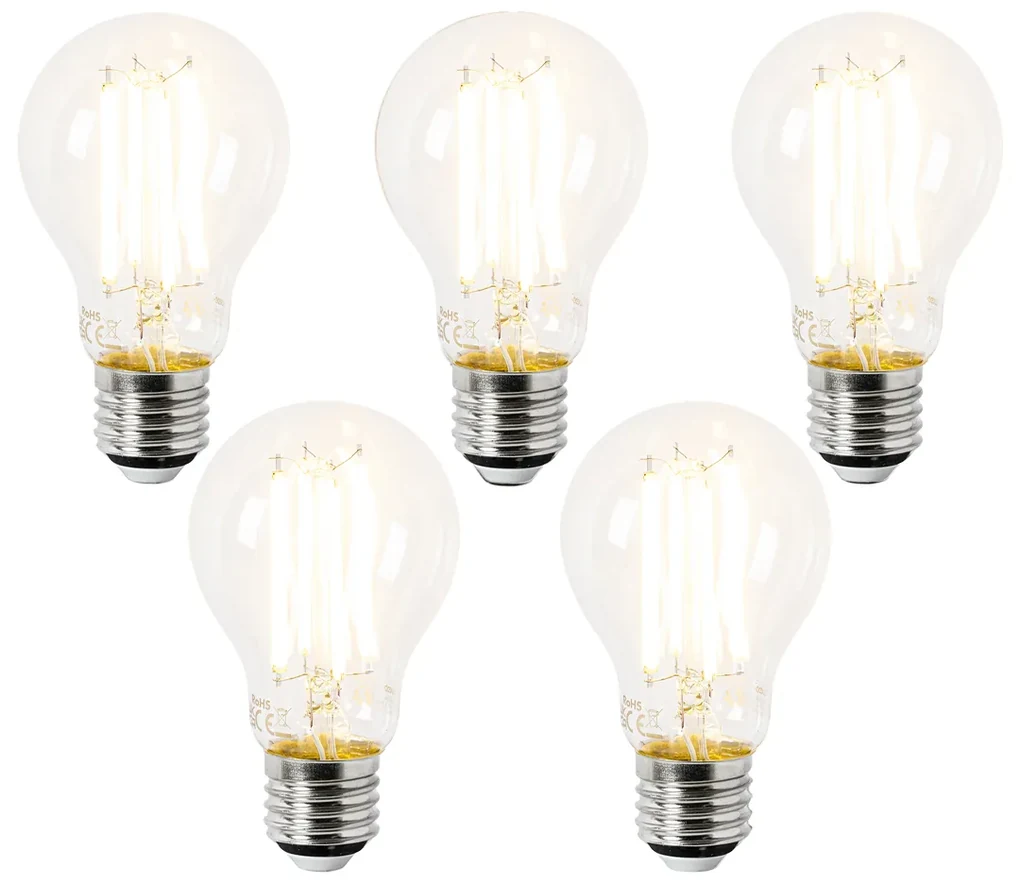 Set di 5 Lampadine LED E27 A60 Trasparenti 3,8W 806lm 2700K