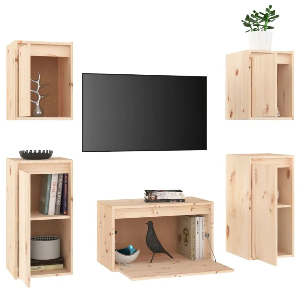 Mobili porta tv 5 pz in legno massello di pino