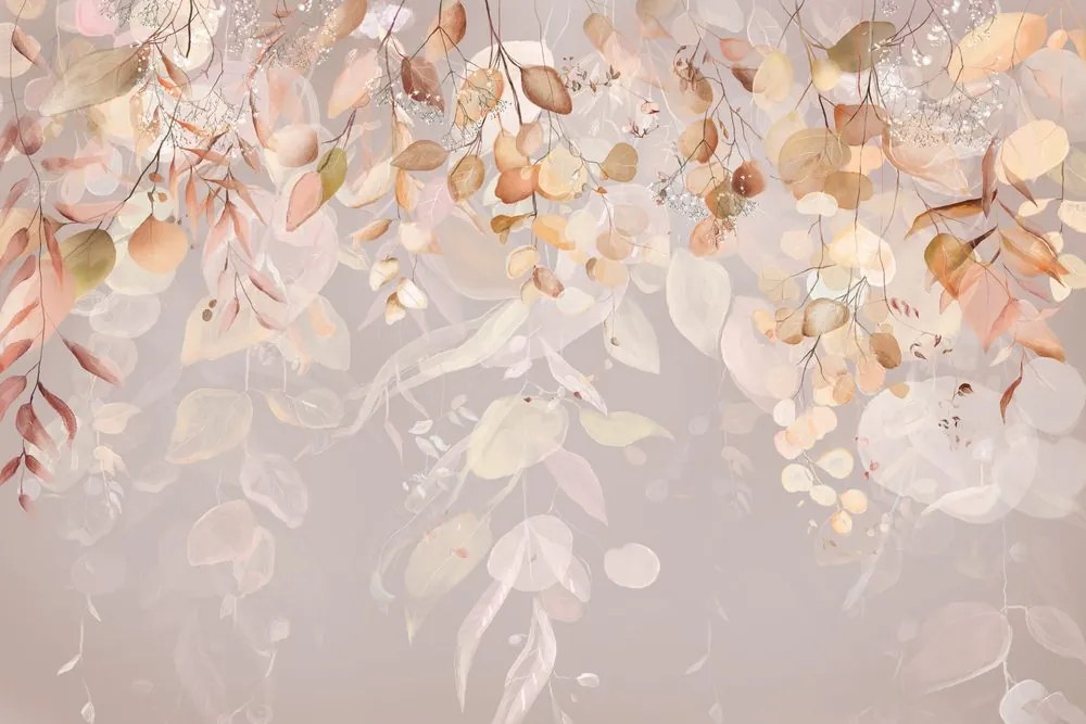Carta da parati – Foglie Delicate in Abito Scuro