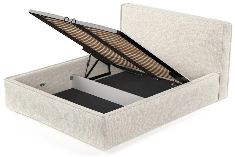 Letto matrimoniale imbottito beige con contenitore con rete inclusa 200x200 cm Lounge L – Maison de Rêve