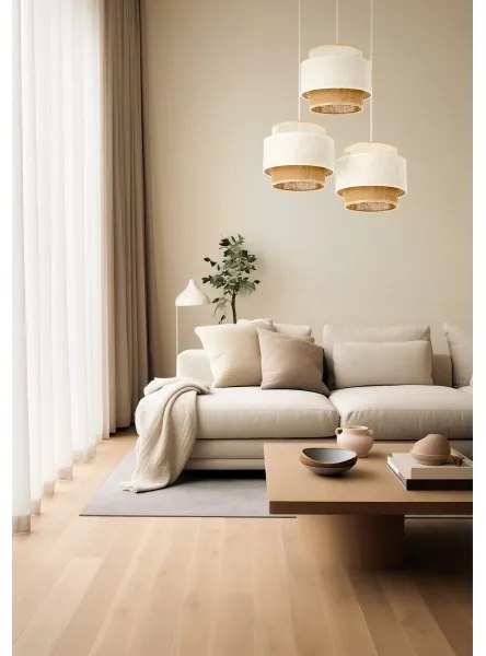 Lampada a sospensione con cavo BOHO 3xE27/60W/230V bianco/iuta