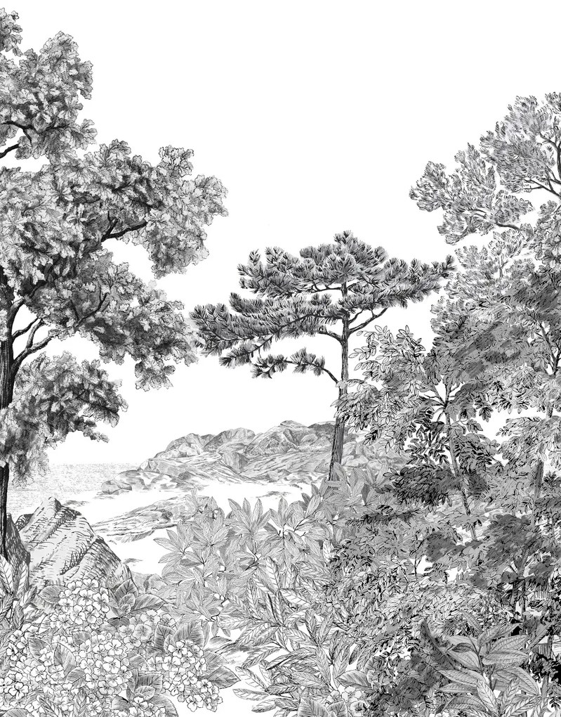 Isidore Leroy Carta da parati panoramica Foret de Bretagne Grisaille - Grisaille – Bahnen 4/5/6
