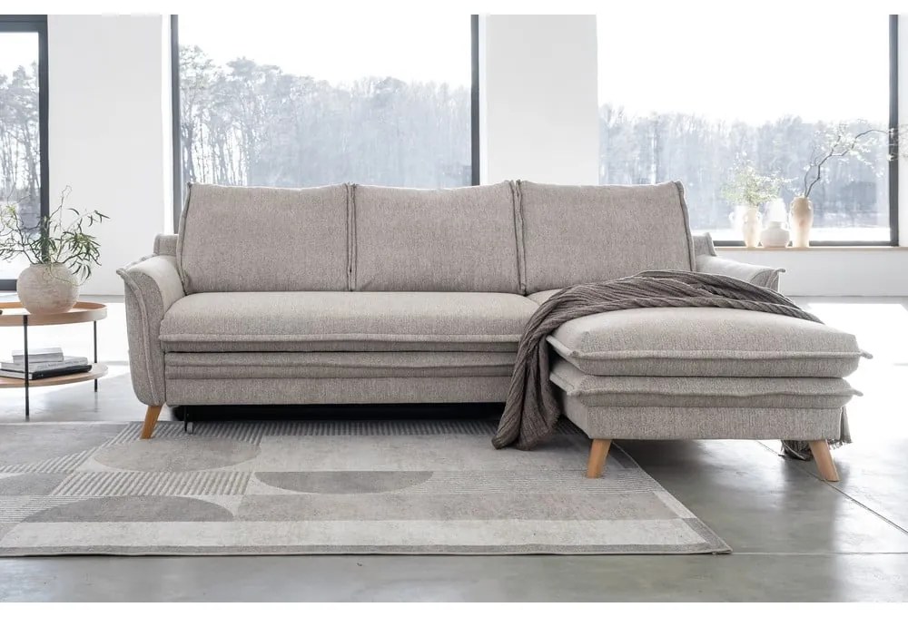 Divano angolare greige allungabile/con contenitore (con penisola a destra/con chaise lounge) Charming Charlie – Miuform