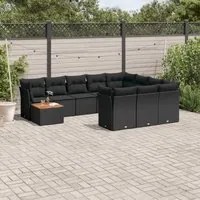 Set Divani da Giardino 11 pz con Cuscini in Polyrattan Nero 3223843