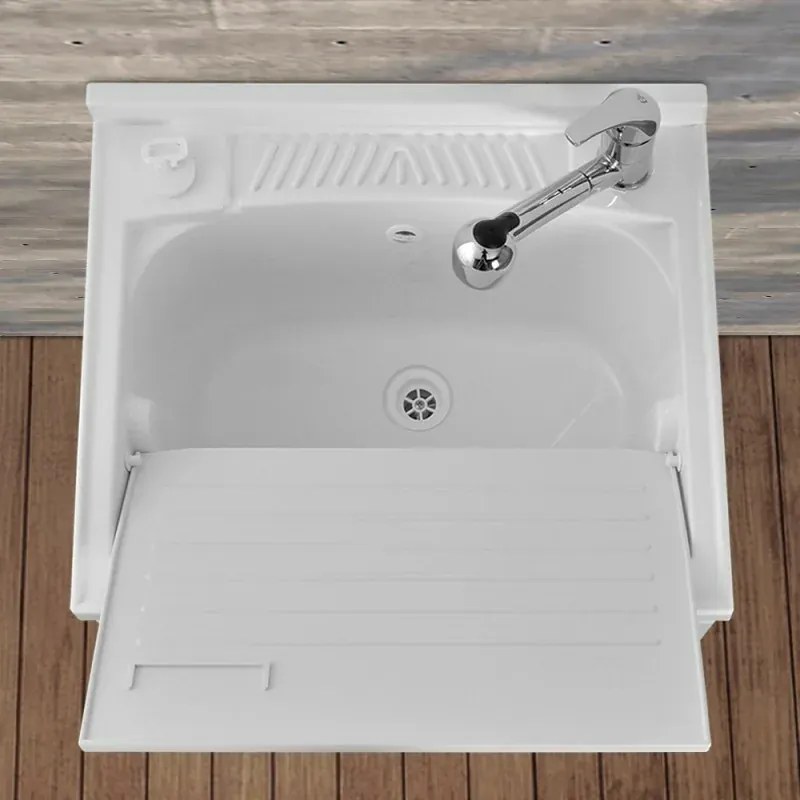 Vasca lavatoio 60x50 cm in resina bianca con pre fori per rubinetto