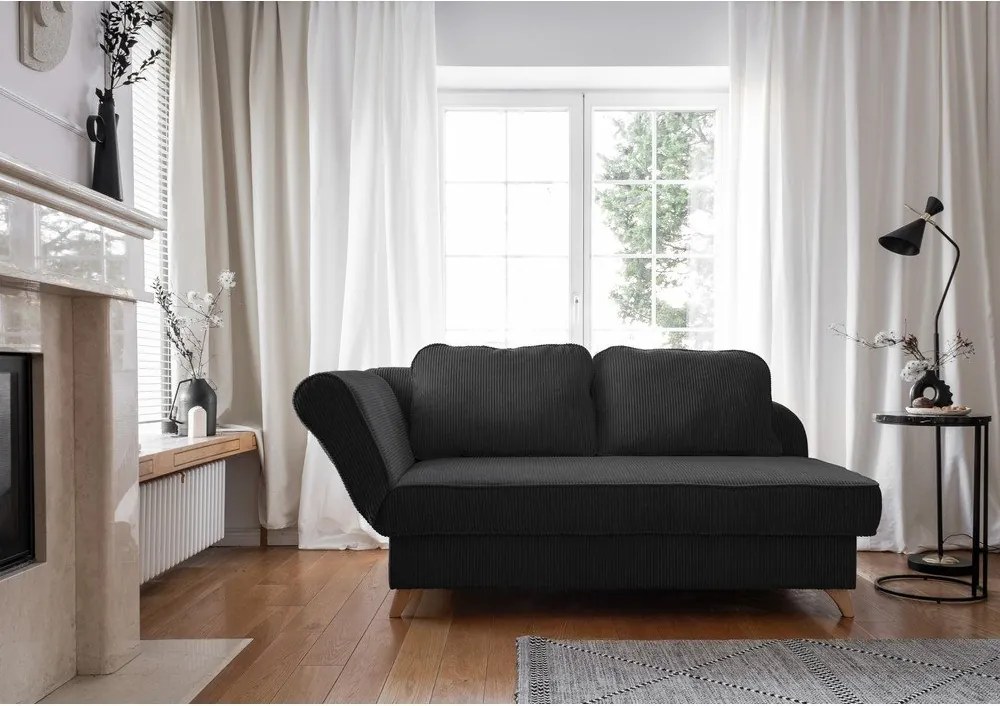 Chaise longue color antracite (con penisola a sinistra) con rivestimento in velluto a coste Chic Charlotte – Miuform