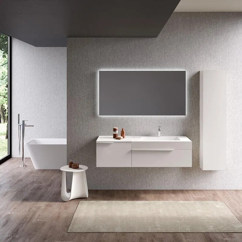 Mobile bagno con lavabo L 135 x H 36 x P 51 cm bianco opaco per vasca a destra Ginevra