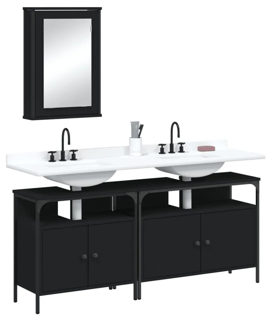 Set Mobili Da Bagno 3 Pz Nero İn Legno Multistrato /