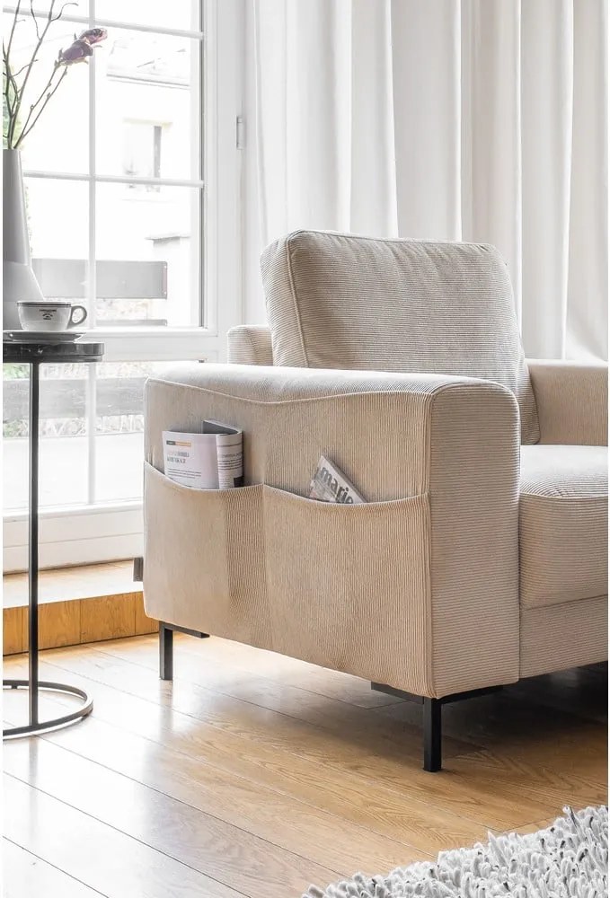 Poltrona in velluto a coste beige Lofty Lilly - Miuform