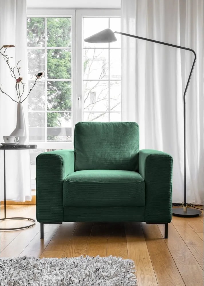 Poltrona in velluto a coste verde scuro Lofty Lilly - Miuform