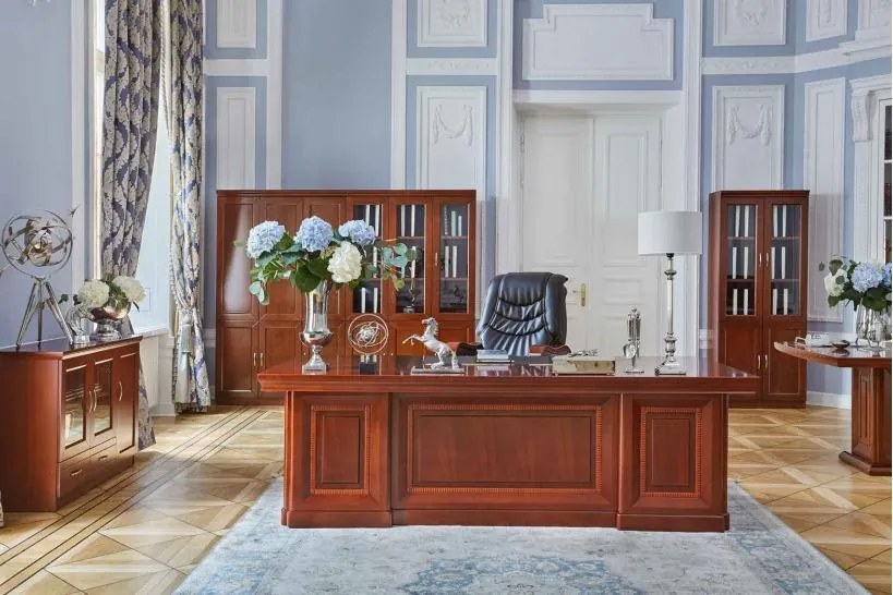 Scrivania studio classica in legno di noce lunga 2,4 metri B710-Arrediorg.it