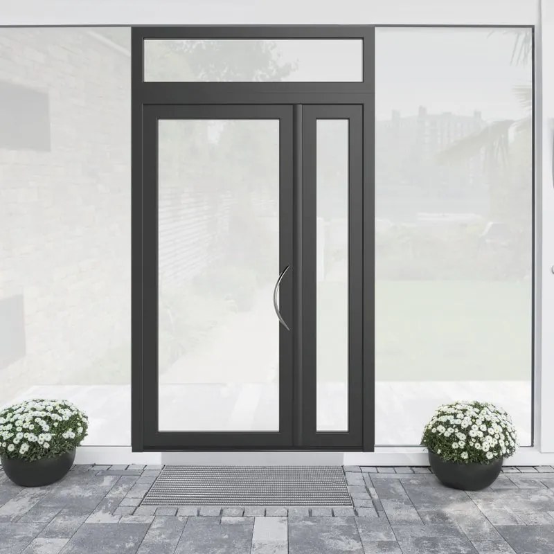 Portoncino d'ingresso Condo19 con vetro L 90 x H 210 cm in alluminio grigio, apertura spingere a sinistra