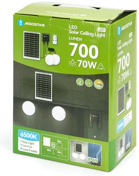 Aigostar - Lampada solare a LED 2xLED/35W/12V 6000 mAh 6500K Ø 16,8 cm