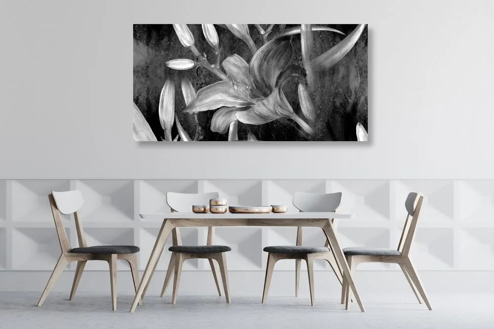 Quadro su tela – Fioritura di giglio in bianco e nero