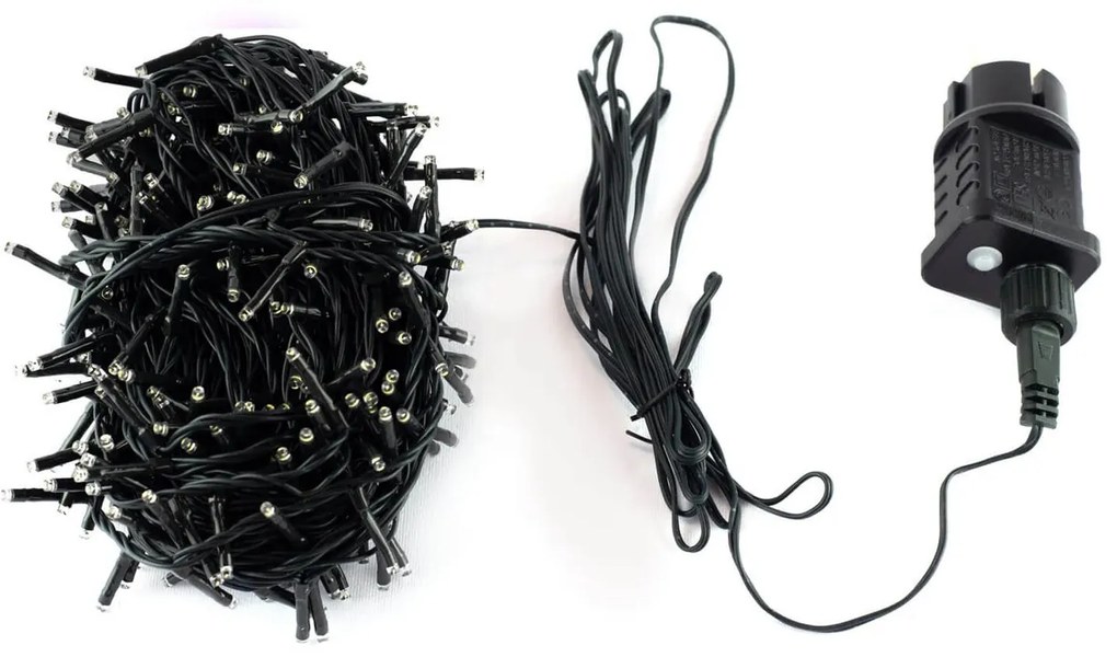 Catenaria Natalizia LED 18m 8 GIOCHI DI LUCE Cavo VERDE IP44 Colore Bianco Freddo 7500 - 8500 °K