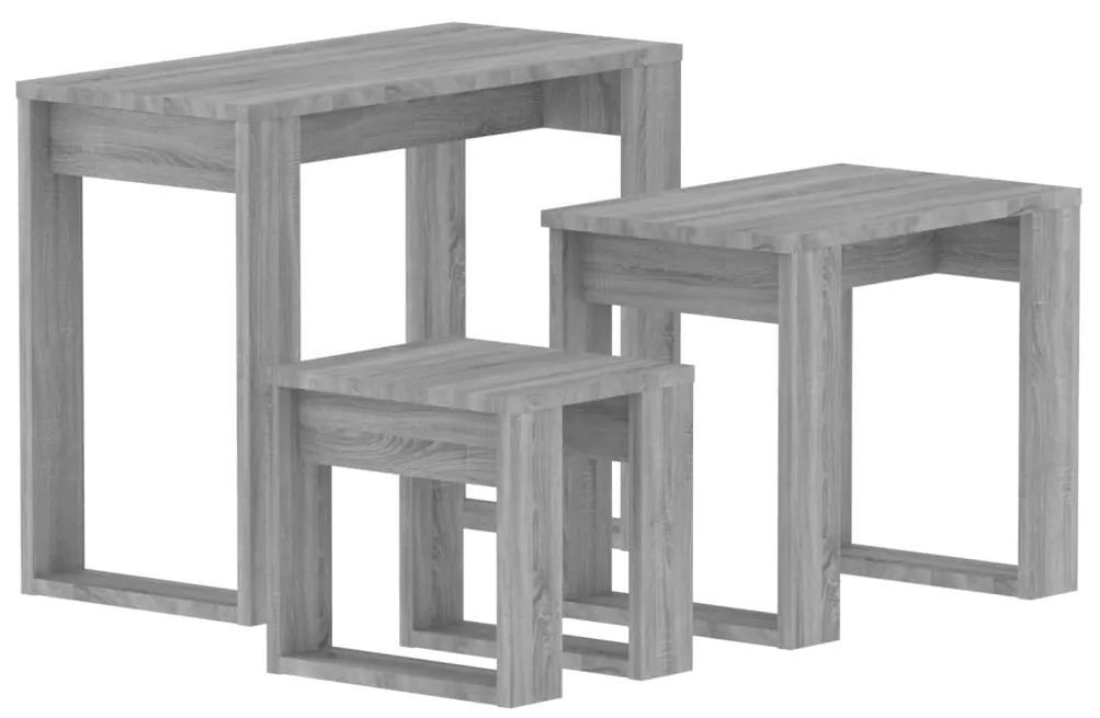 Tavolini impilabili 3 pz grigio sonoma in legno multistrato