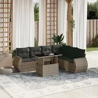 Set Divani da Giardino 7 pz con Cuscini Grigio in Polyrattan 3268560