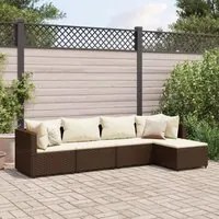 Set Divani da Giardino 5 pz con Cuscini Marrone in Polyrattan 3308057