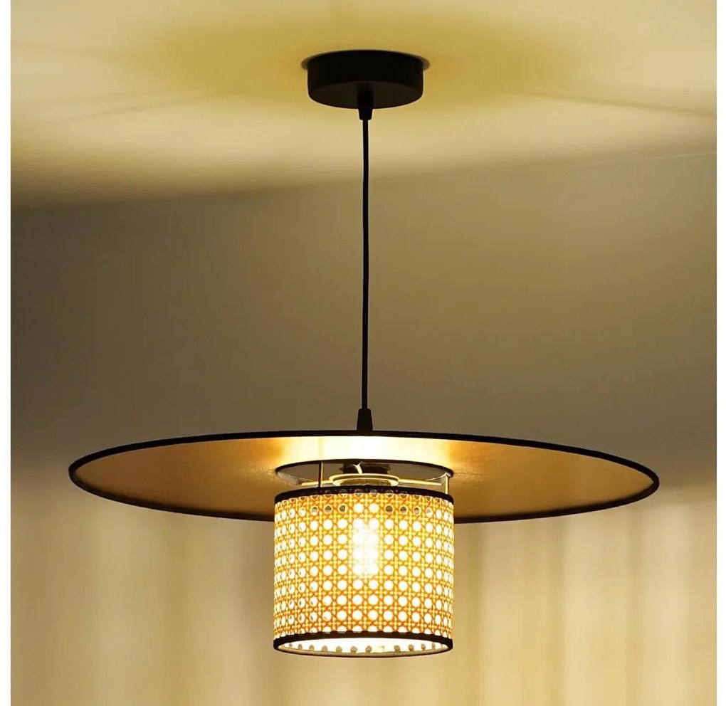 Duolla - Lampadario a sospensione con filo TOKYO RATTAN 1xE27/15W/230V diametro 50 cm oro/rattan