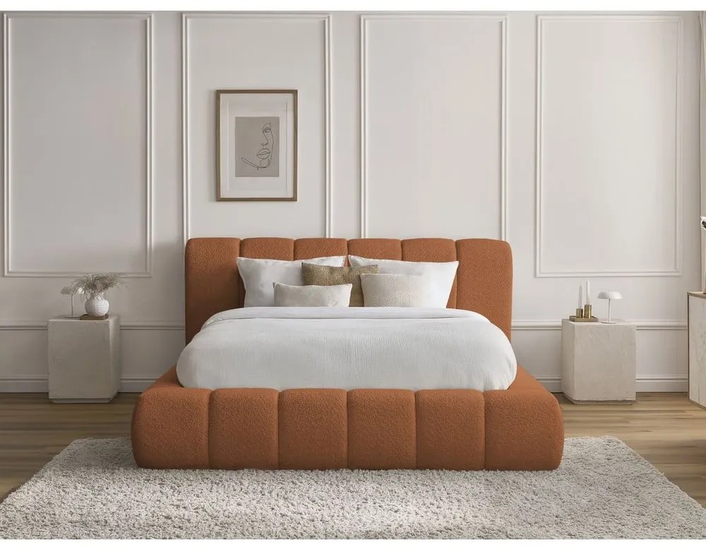 Letto matrimoniale imbottito arancione contenitore e rete inclusi 180x200 cm Denali - Bobochic Paris