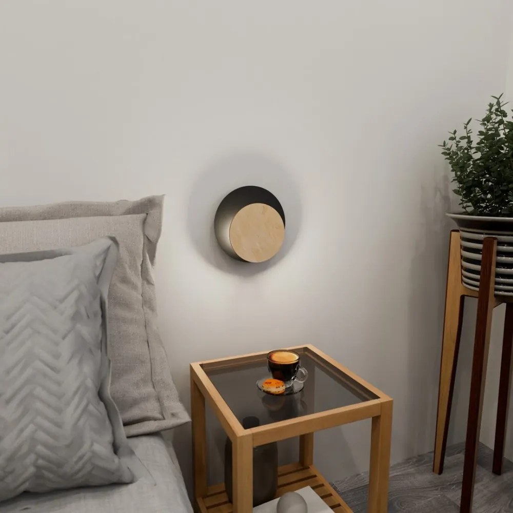 Applique da Parete Circle, Nera e in Legno, Luce Indiretta, Base G9 Colore del corpo Legno