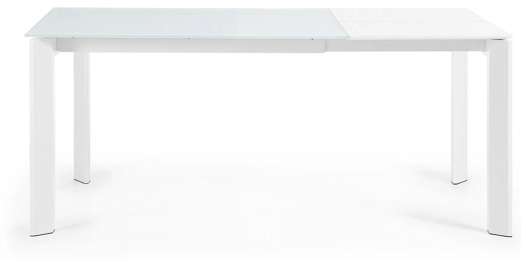 Kave Home - Tavolo allungabile Axis in vetro bianco e gambe in acciaio finitura bianca 120 (180) cm