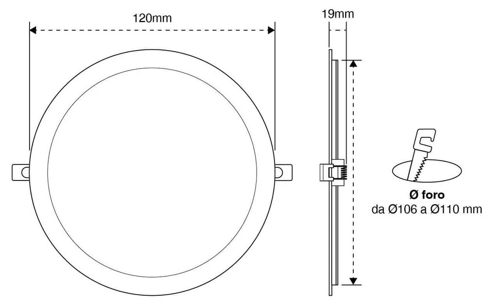 Pannello LED Rotondo 8W 800lm Foro Ø105-110mm Osram chip LED Colore Bianco Freddo 6.000K