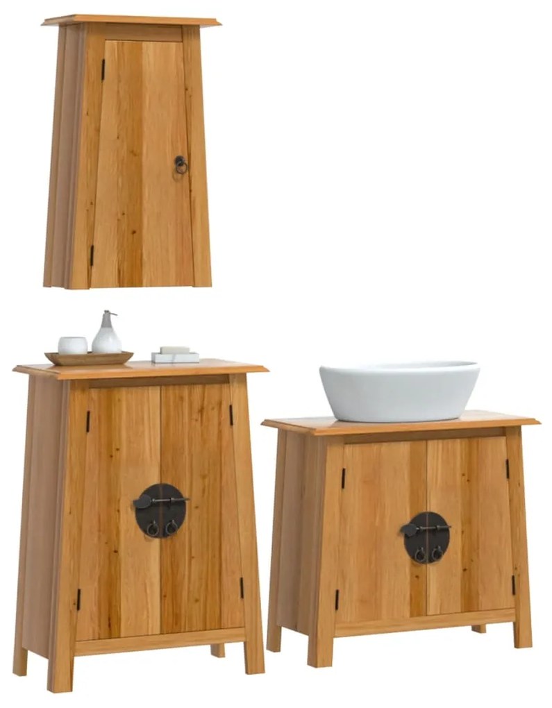 Set mobili da bagno 3 pz in legno massello di pino