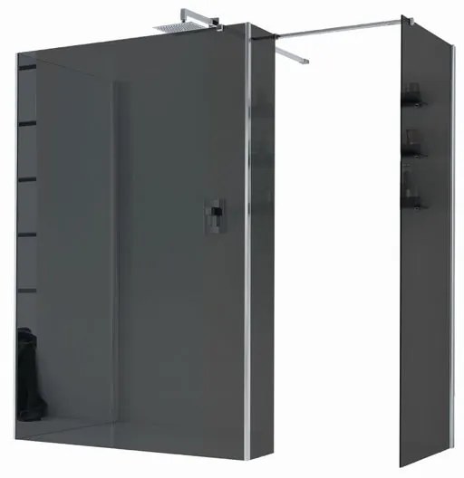 Box doccia walk-in Wens, vetro fumè 6 mm, H 200 cm, profilo cromo