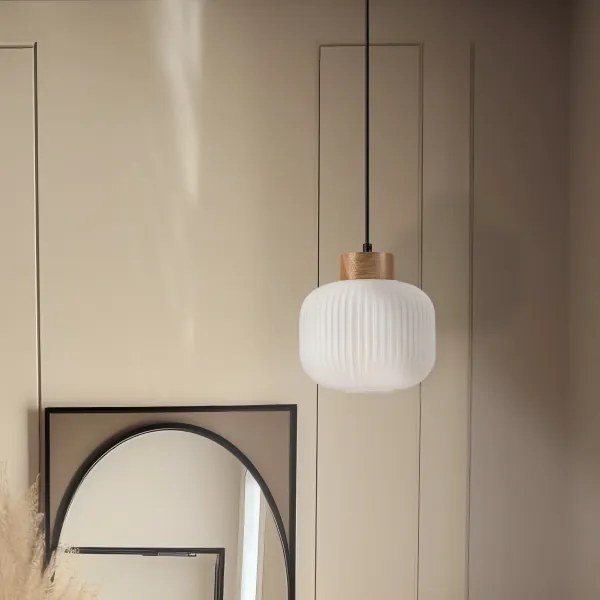 Lampadario a sospensione con filo HARMONY 1xE27/15W/230V diametro 20 cm bianco/quercia