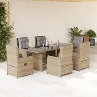 Set da Pranzo da Giardino 7 pz con Cuscini Beige in Polyrattan 3262787