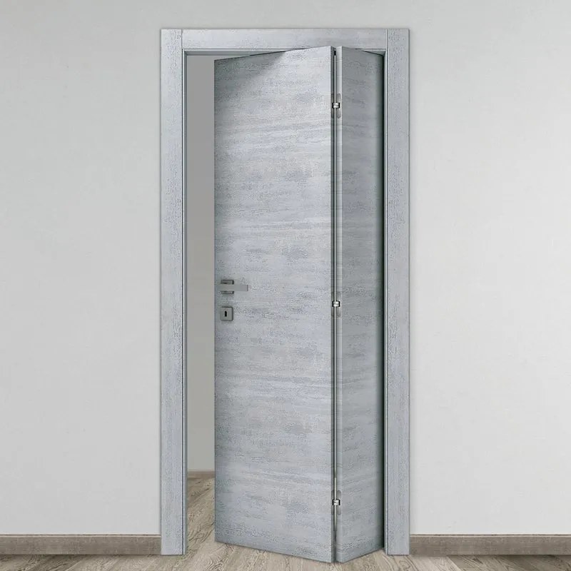 Porta interna pieghevole a libro asimmetrica Beton in legno colore rovere grigio, L 80 x H 210 cm, apertura a destra