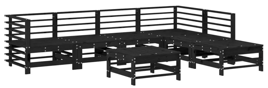 Set salotto da giardino 7 pz nero in legno massello di pino