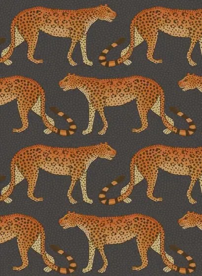 Cole & Son Carta da parati Leopard Walk - Charcoal/ Orange