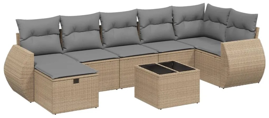 Set divano da giardino 8 pz con cuscini beige misto polyrattan