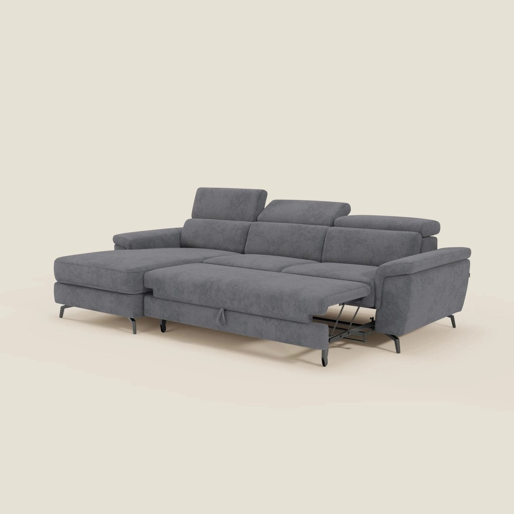 Estro Divano estraibile con chaise-longue e poggiatesta reclinabili in tessuto impermeabile T14 grigio