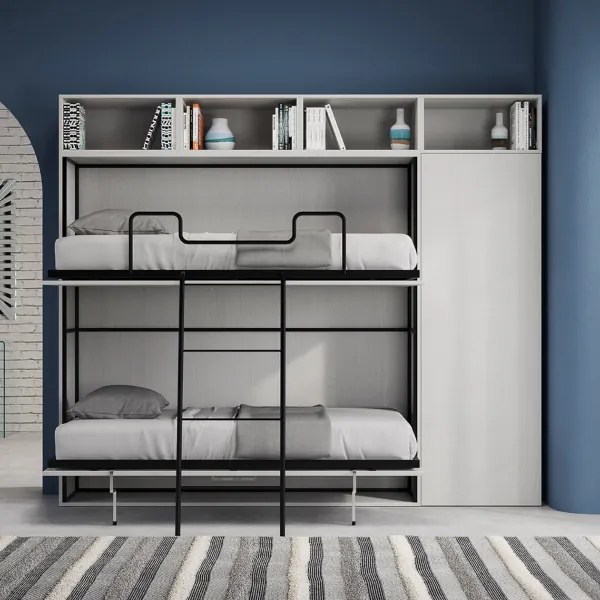 Letto a castello NABOR a scomparsa Bianco Frassino Composizione I